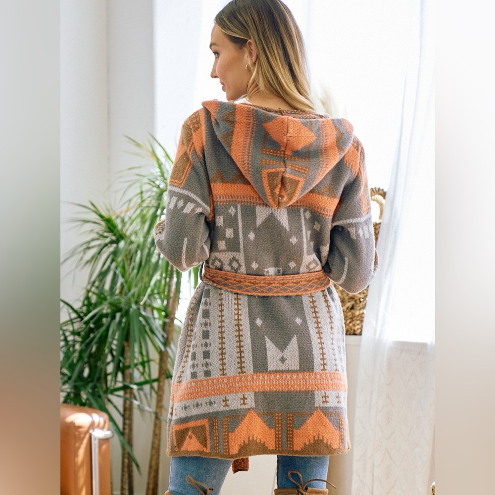 Gorgeous  Bohemian Aztec Long Hooded Cardigan NO BELT!!